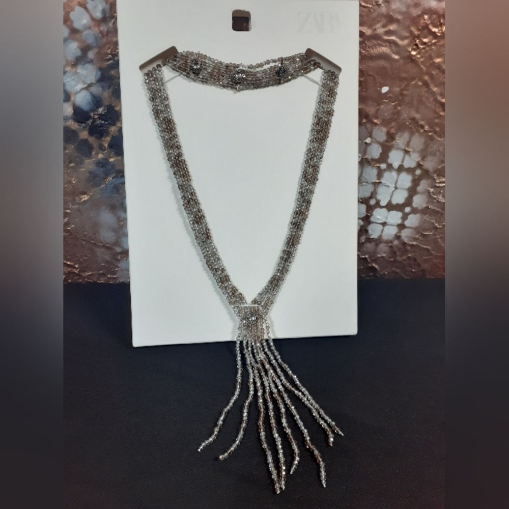 Nwt Glass Beaded Silver And Gold Necklace with Tassel by Zara